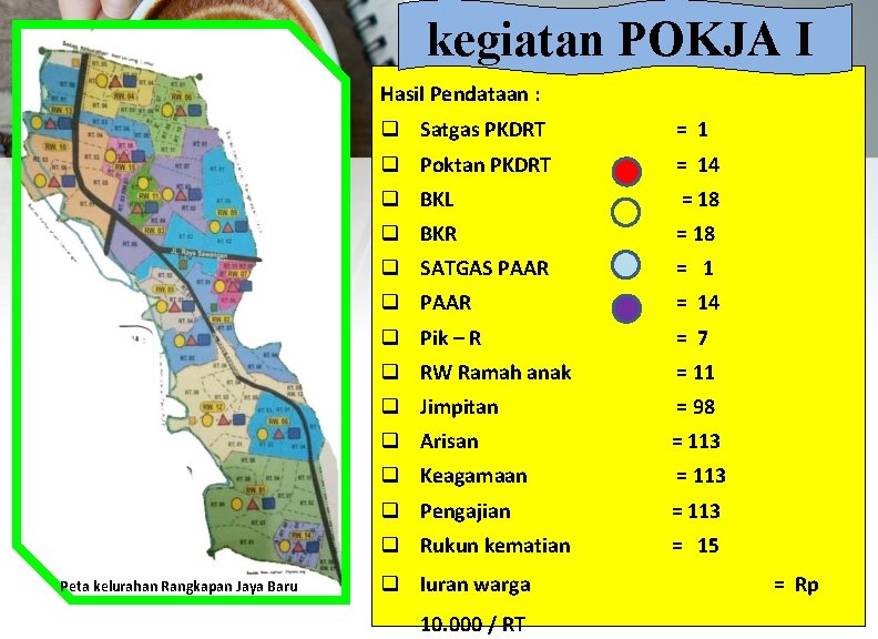kegiatan POKJA I Hasil Pendataan : Peta kelurahan Rangkapan Jaya Baru q Satgas PKDRT