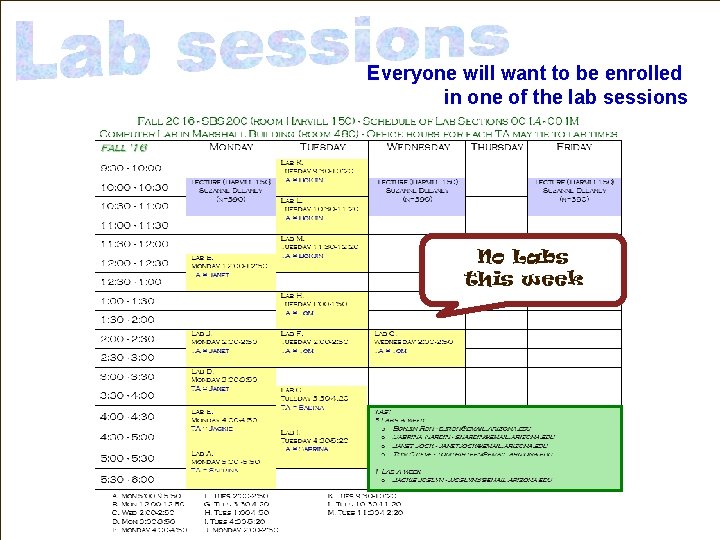 Everyone will want to be enrolled in one of the lab sessions No Labs