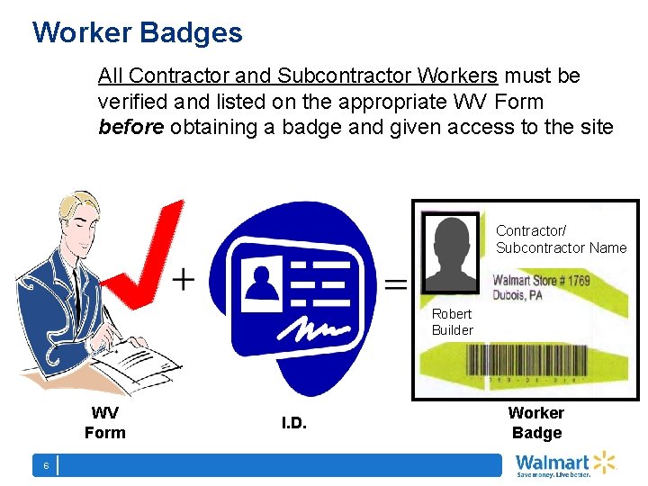 Worker Badges All Contractor and Subcontractor Workers must be verified and listed on the