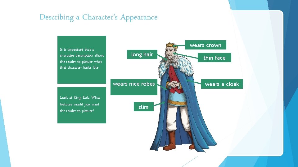 Describing a Character’s Appearance It is important that a character description allows the reader