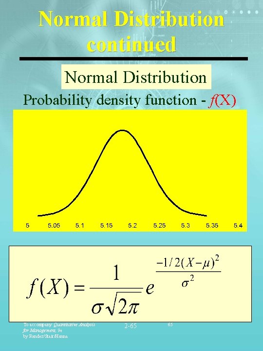 Normal Distribution continued Normal Distribution Probability density function - f(X) To accompany Quantitative Analysis