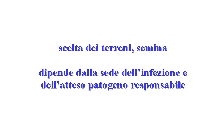 scelta dei terreni, semina dipende dalla sede dell’infezione e dell’atteso patogeno responsabile 
