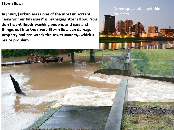 Storm flow: In (many) urban areas one of the most important “environmental issues” is