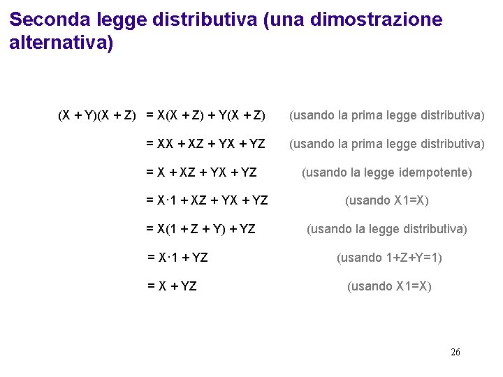 Seconda legge distributiva (una dimostrazione alternativa) (X + Y)(X + Z) = X(X +