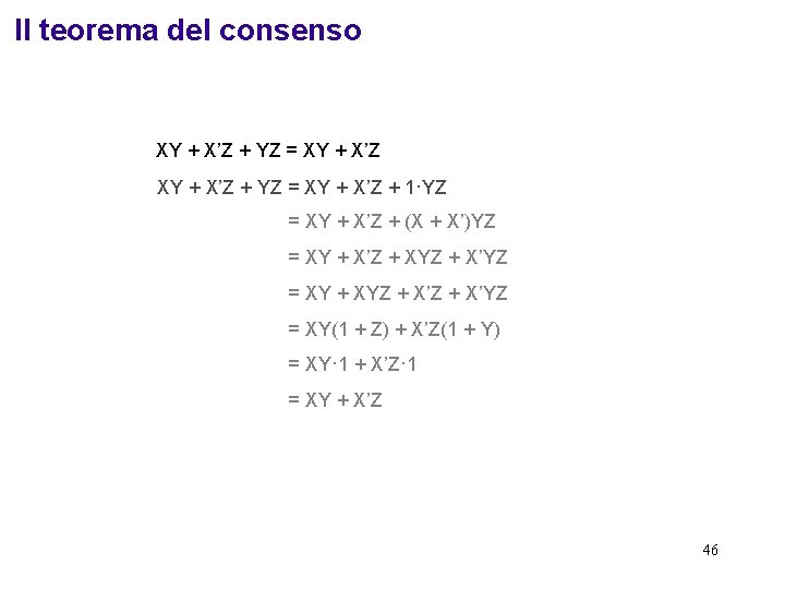 Il teorema del consenso XY + X’Z + YZ = XY + X’Z +