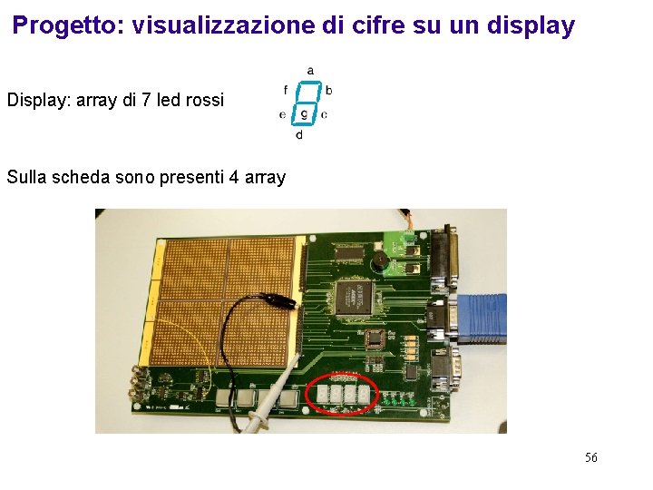 Progetto: visualizzazione di cifre su un display Display: array di 7 led rossi Sulla