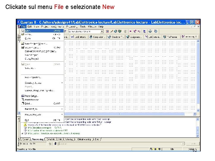 Clickate sul menu File e selezionate New 62 