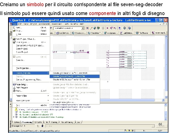 Creiamo un simbolo per il circuito corrispondente al file seven-seg-decoder Il simbolo può essere