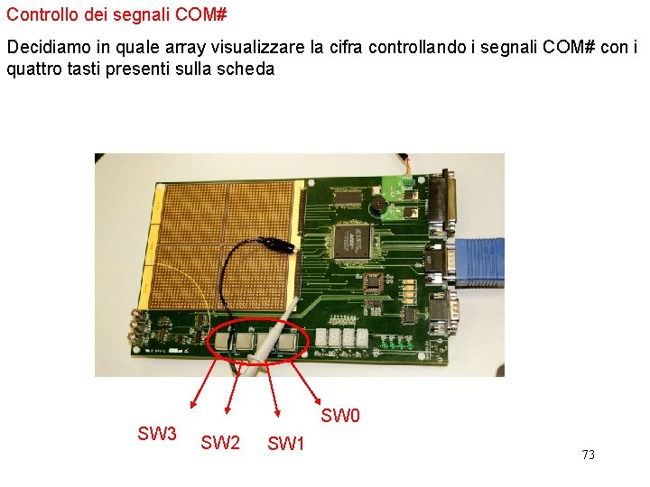 Controllo dei segnali COM# Decidiamo in quale array visualizzare la cifra controllando i segnali