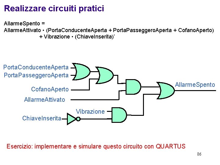 Realizzare circuiti pratici Allarme. Spento = Allarme. Attivato • (Porta. Conducente. Aperta + Porta.