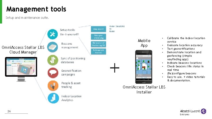 Management tools Setup and maintenance suite. Omni. Access Stellar LBS Cloud Manager Mobile App