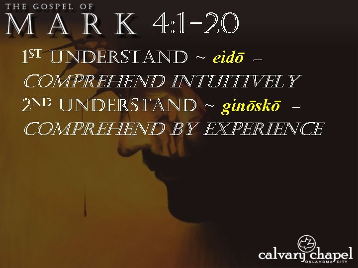 4: 1 -20 1 st understand ~ eidō – comprehend intuitively 2 nd understand