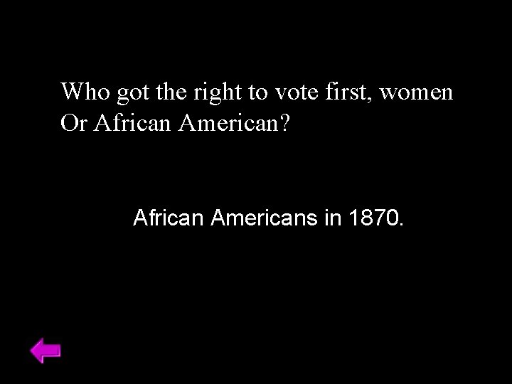 Who got the right to vote first, women Or African American? African Americans in