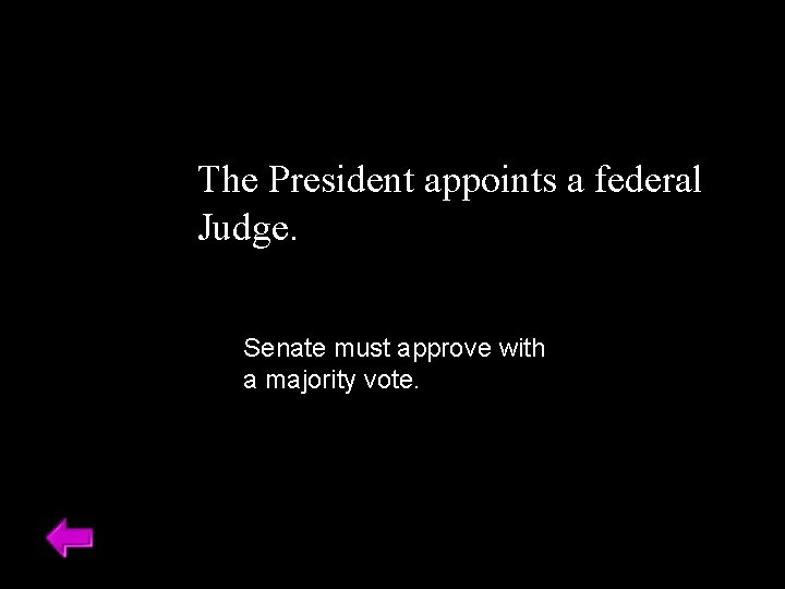 The President appoints a federal Judge. Senate must approve with a majority vote. 