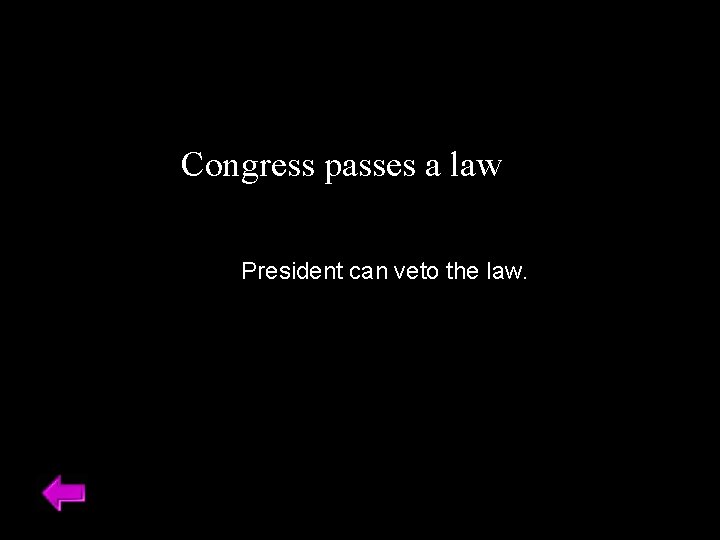 Congress passes a law President can veto the law. 