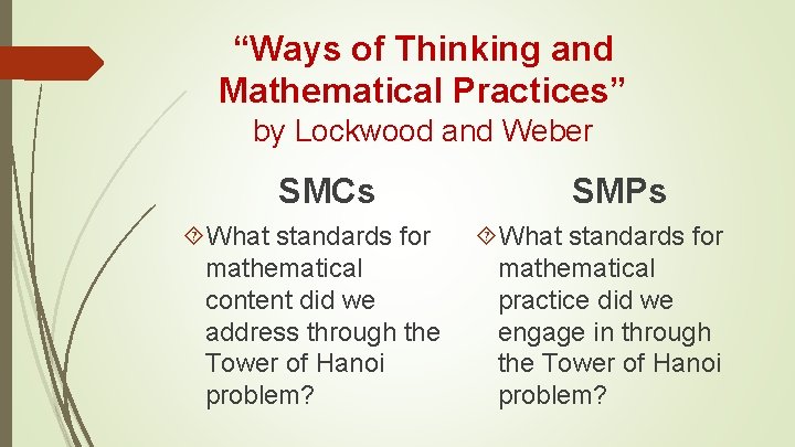 “Ways of Thinking and Mathematical Practices” by Lockwood and Weber SMCs What standards for