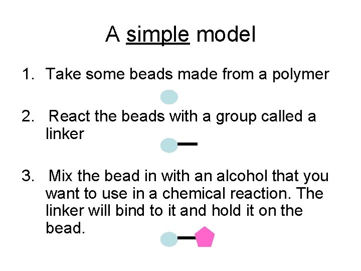 A simple model 1. Take some beads made from a polymer 2. React the
