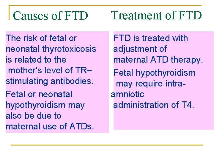 Causes of FTD Treatment of FTD The risk of fetal or neonatal thyrotoxicosis is