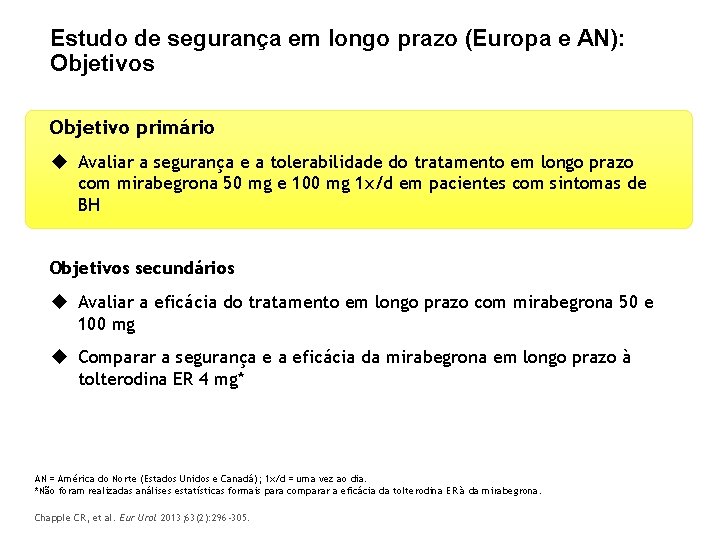 Estudo de segurança em longo prazo (Europa e AN): Objetivos Objetivo primário u Avaliar