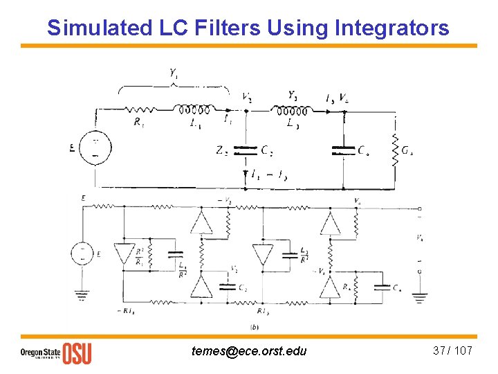 Simulated LC Filters Using Integrators temes@ece. orst. edu 37 / 107 