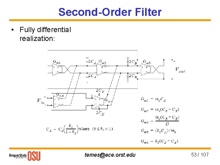 Second-Order Filter • Fully differential realization: temes@ece. orst. edu 53 / 107 