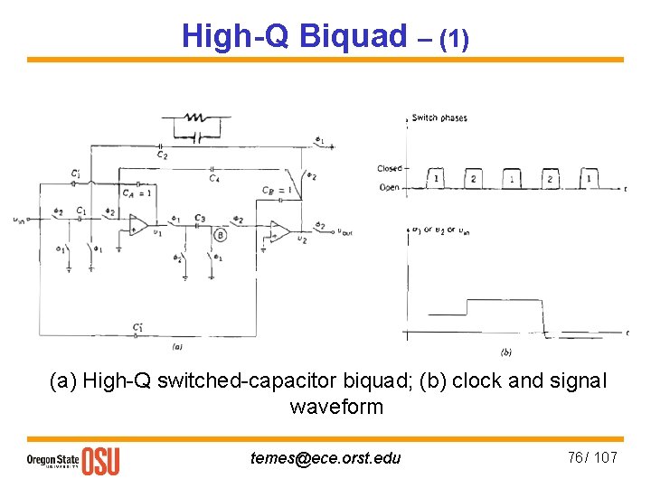 High-Q Biquad – (1) (a) High-Q switched-capacitor biquad; (b) clock and signal waveform temes@ece.