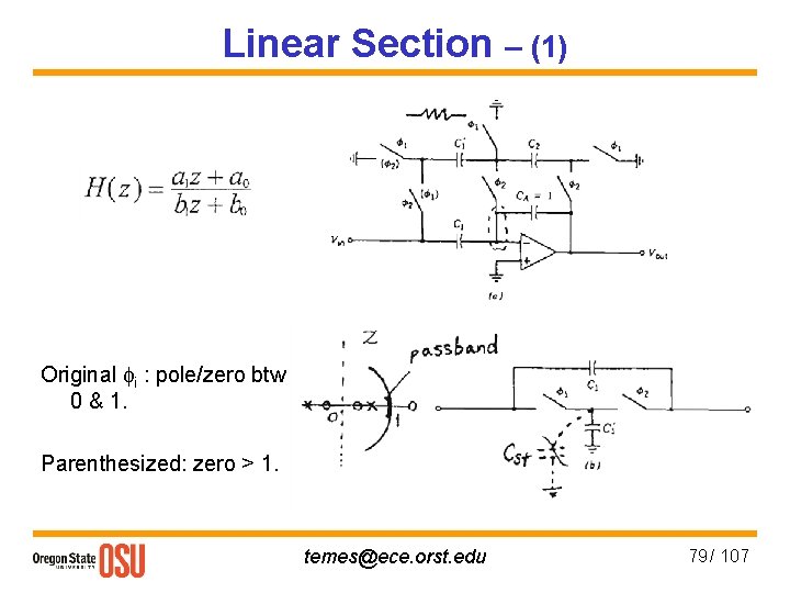 Linear Section – (1) Original fi : pole/zero btw 0 & 1. Parenthesized: zero