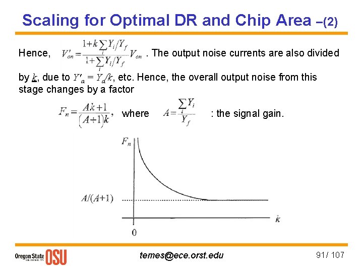 Scaling for Optimal DR and Chip Area –(2) Hence, . The output noise currents