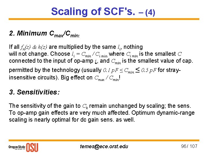 Scaling of SCF's. – (4) 2. Minimum Cmax/Cmin: If all fn(z) & h(z) are