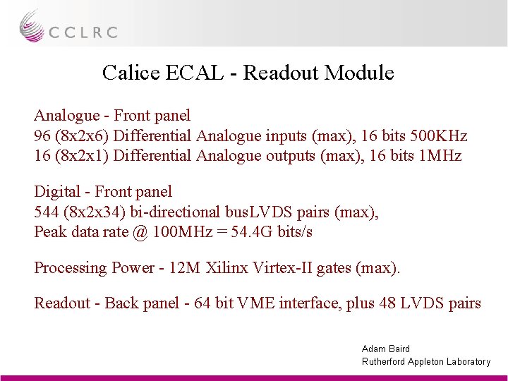 Calice ECAL - Readout Module Analogue - Front panel 96 (8 x 2 x