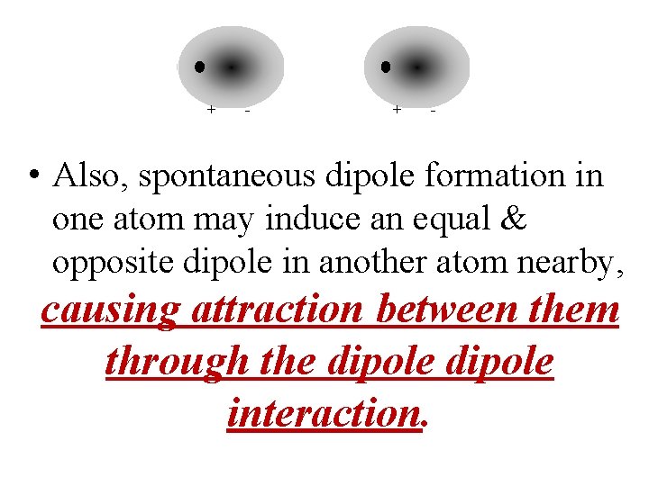 + - • Also, spontaneous dipole formation in one atom may induce an equal