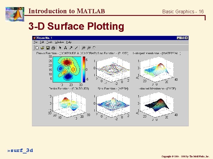Introduction to MATLAB Basic Graphics - 16 3 -D Surface Plotting » surf_3 d