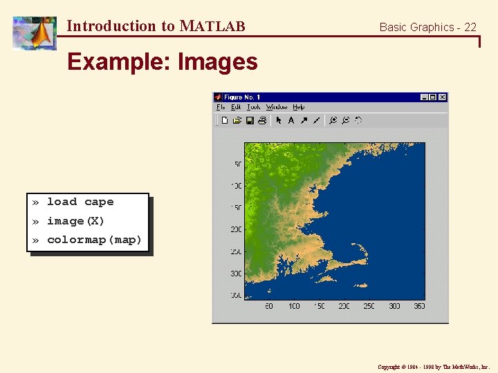 Introduction to MATLAB Basic Graphics - 22 Example: Images » load cape » image(X)