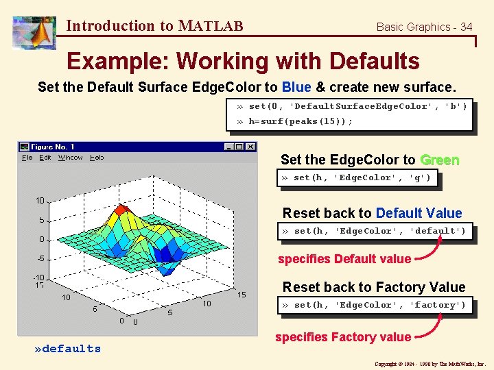 Introduction to MATLAB Basic Graphics - 34 Example: Working with Defaults Set the Default