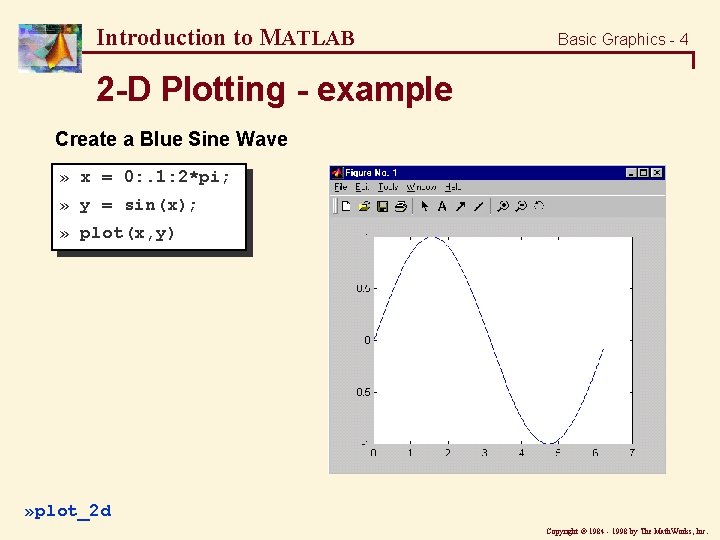 Introduction to MATLAB Basic Graphics - 4 2 -D Plotting - example Create a
