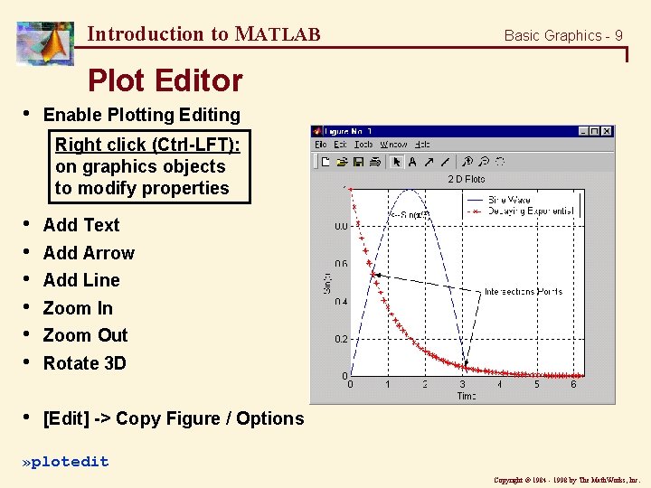 Introduction to MATLAB Basic Graphics - 9 Plot Editor • Enable Plotting Editing Right