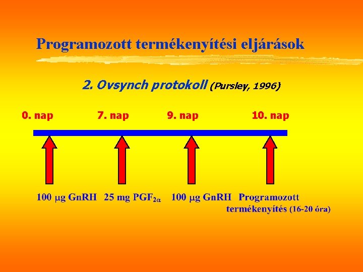 Programozott termékenyítési eljárások 2. Ovsynch protokoll (Pursley, 1996) 0. nap 7. nap 9. nap