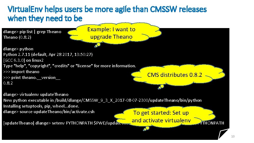 Virtual. Env helps users be more agile than CMSSW releases when they need to