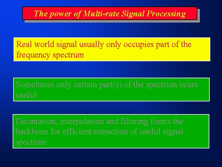 The power of Multi-rate Signal Processing Real world signal usually only occupies part of