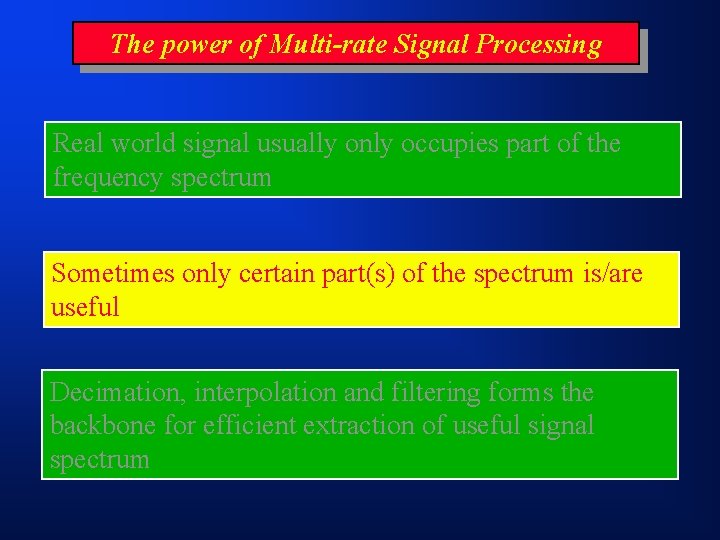 The power of Multi-rate Signal Processing Real world signal usually only occupies part of