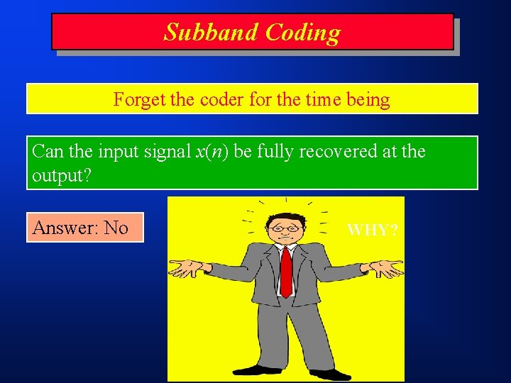 Subband Coding Forget the coder for the time being Can the input signal x(n)