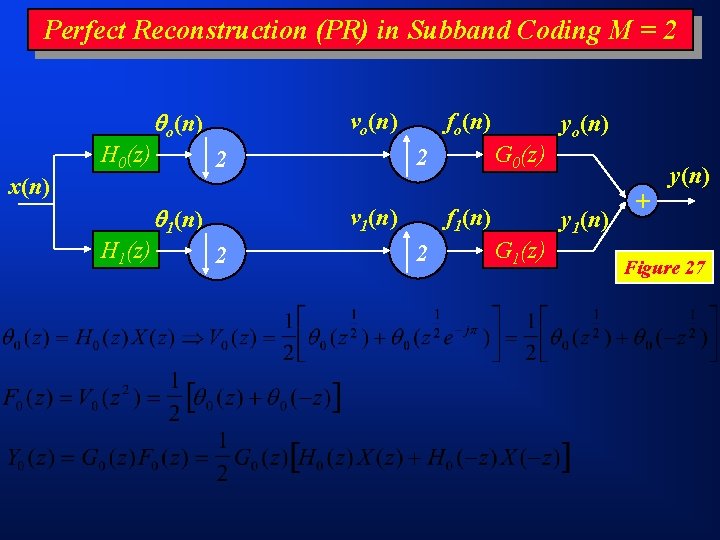 Perfect Reconstruction (PR) in Subband Coding M = 2 o(n) H 0(z) vo(n) fo(n)