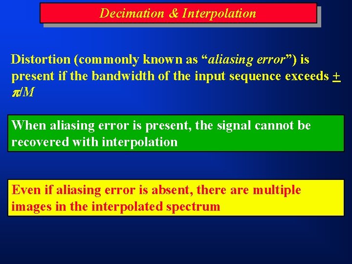 Decimation & Interpolation Distortion (commonly known as “aliasing error”) is present if the bandwidth