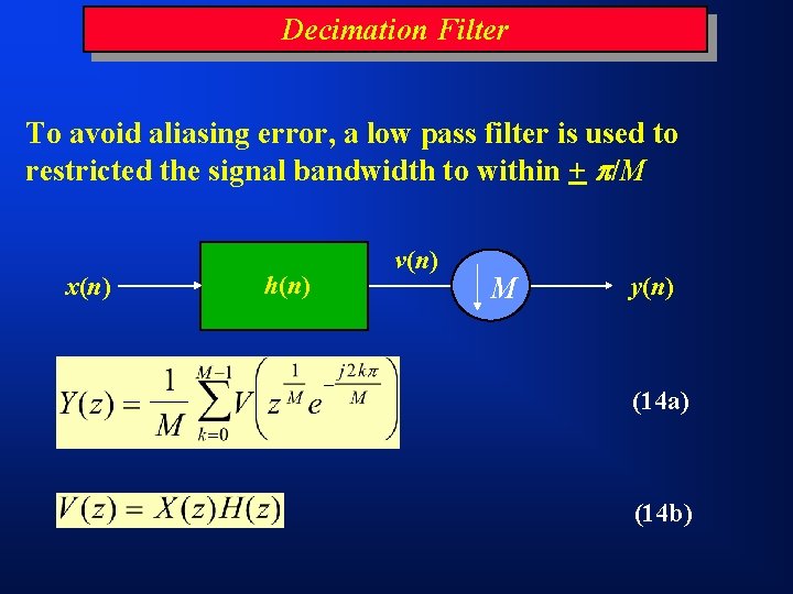 Decimation Filter To avoid aliasing error, a low pass filter is used to restricted