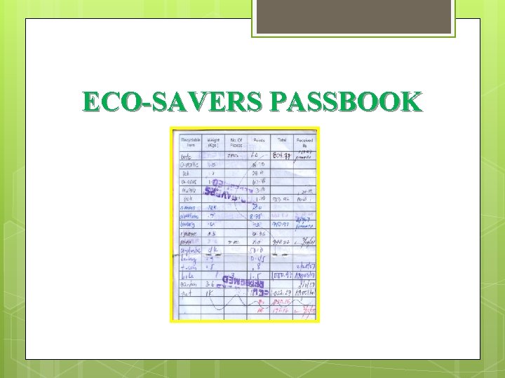 ECO-SAVERS PASSBOOK 