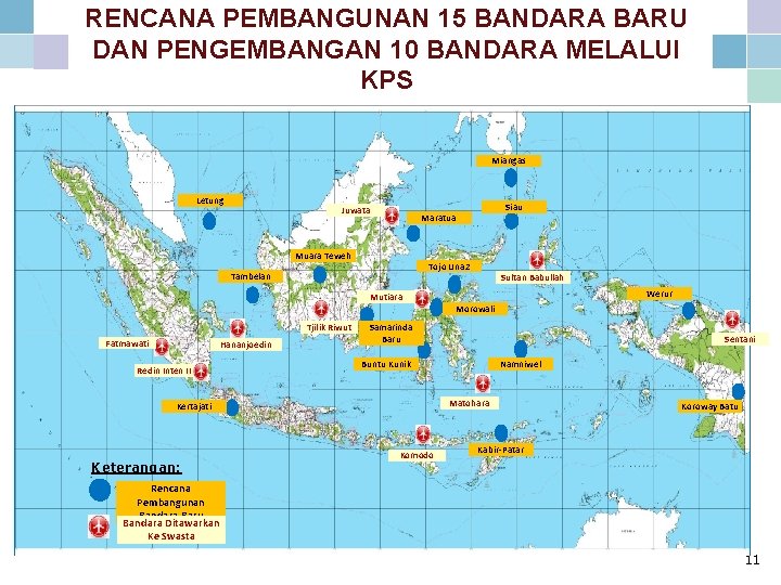 RENCANA PEMBANGUNAN 15 BANDARA BARU DAN PENGEMBANGAN 10 BANDARA MELALUI KPS Miangas Letung Juwata