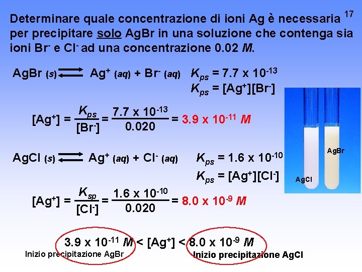 Determinare quale concentrazione di ioni Ag è necessaria 17 per precipitare solo Ag. Br