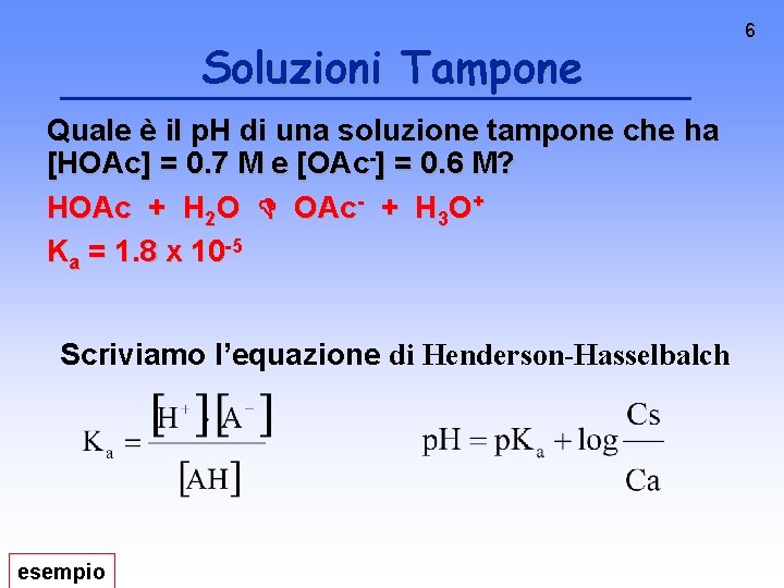 Soluzioni Tampone Quale è il p. H di una soluzione tampone che ha [HOAc]