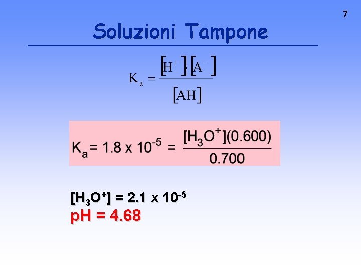 Soluzioni Tampone [H 3 O+] = 2. 1 x 10 -5 p. H =
