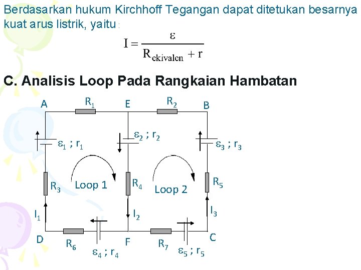 Berdasarkan hukum Kirchhoff Tegangan dapat ditetukan besarnya kuat arus listrik, yaitu : C. Analisis